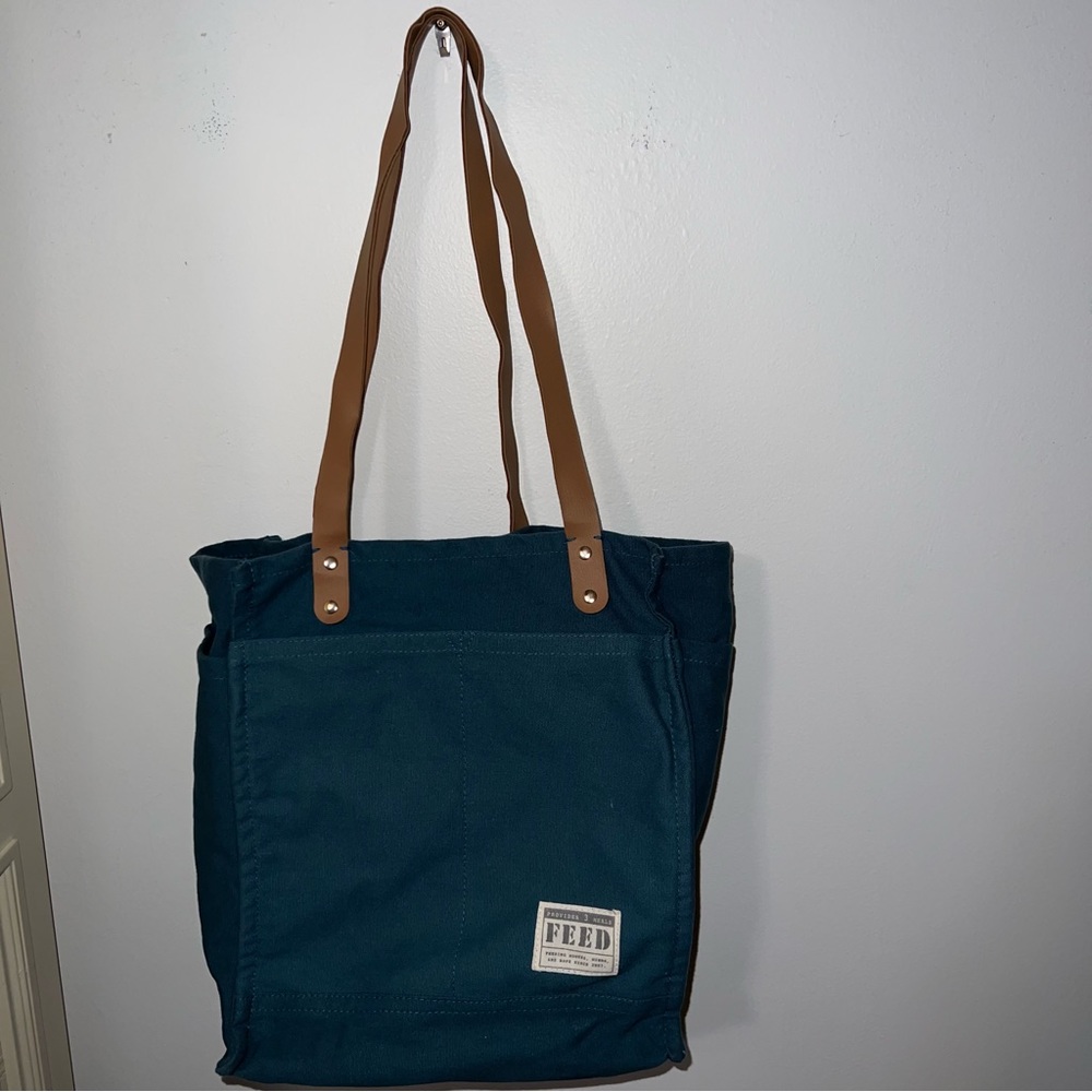 FEED Projects Canvas Market Tote Sea Blue. Excellent condition